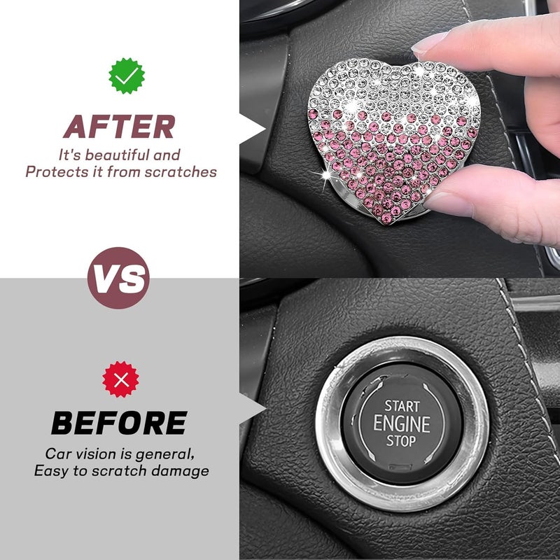 ongfuwu Bling Car Engine Start Button Cover, Cute Heart Shape Diamond Ignition Button Cover Sticker, Sparkly Rhinestone Push to Start Button Decoration Decal for Women Girls (Gradient Pink) - Image 5